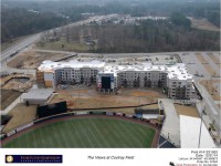 Aerial view of apartment under construction.