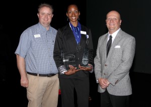 Aaron Poulsen, Environmental Horticulture program director, Gwinnett Tech; Tracy Sewell, 2015 Distinguished Student; and Dr. Glen Cannon, president, Gwinnett Tech.