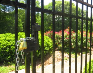 Locked rose garden gate at Fernbank Museum
