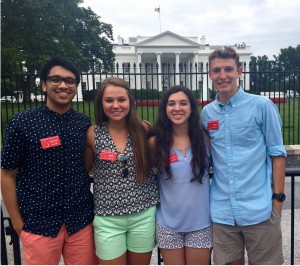 Jackson EMC’s 2015 Washington Youth Tour Delegates, from left, are Kirtan Parekh, North Gwinnett; Emily Bauer, Brookwood; Kristen Gomez, Mill Creek; and Chris Larkins, Dacula, at Lafayette Park, with the White House in the background.