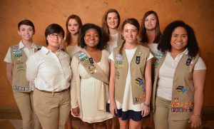 Gwinnett Girl Scouts who earned the 2016 Gold Award are, from left to right, Megan Keck, Alaina Fletcher, Alexandra Quarterman, Rachel Raspberry, Allison Gallagher, Riley Moran, Rachel Flowers and Kirsten Hughes. (Chris Hunt/Special) www.chuntimages.com 404-626-6093 hunt_mchris@bellsouth.net