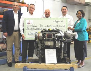 Those attending the Gwinnett Technical College recipient of diesel engines include Mike Price, General Manager, Gwinnett Tech Foundation chair; Robert Mann, president and CEO, DEUTZ Corporation; Dr. D. Glenn Cannon, president of Gwinnett Tech; Matthew Holtkamp, Holtkamp Heating and Air and member of the Gwinnett Tech Foundation Board of Trustees; and Ms. Gail Edwards, dean of Automotive and Trades.