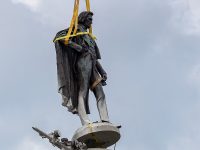 The statue of John C. Calhoun in Charleston, S.C., came down this week.  Exclusive photo by Rob Byko.