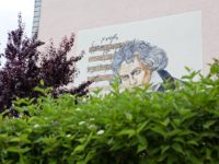 Mural painting of Beethoven on a wall in Beethovenstraße (Beethoven Street) in Leinefelde. Image via Wikipedia.
