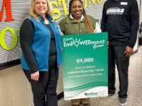 From left are Jennifer Broun, Walton EMC;, Jocelyn Hickson, recipient; and David Baker, assistant principal at Annistown Elementary School.