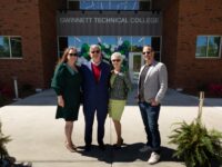 Among those attending the opening of Gwinnett Tech’s new Computer Systems  building were the architects, from the Sizemore Group. They are, from left, Angel Kaufman, Bill St Aubin,  Lily DeBerios, and Andrew Telker.