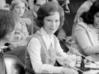 Rosalynn Carter chairs a 1977 meeting of the President's Commission  on Mental Health.  Via Wikipedia.