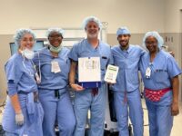 From left are Jamie Wessels, interventional nurse navigator; Jalina Ramey, interventional GI technician; Charles Clendenin, territory manager, Olympus; Dr. Justin Forde, M.D., advanced endoscopist; and Karen Richards, endoscopy nurse. Photo provided.